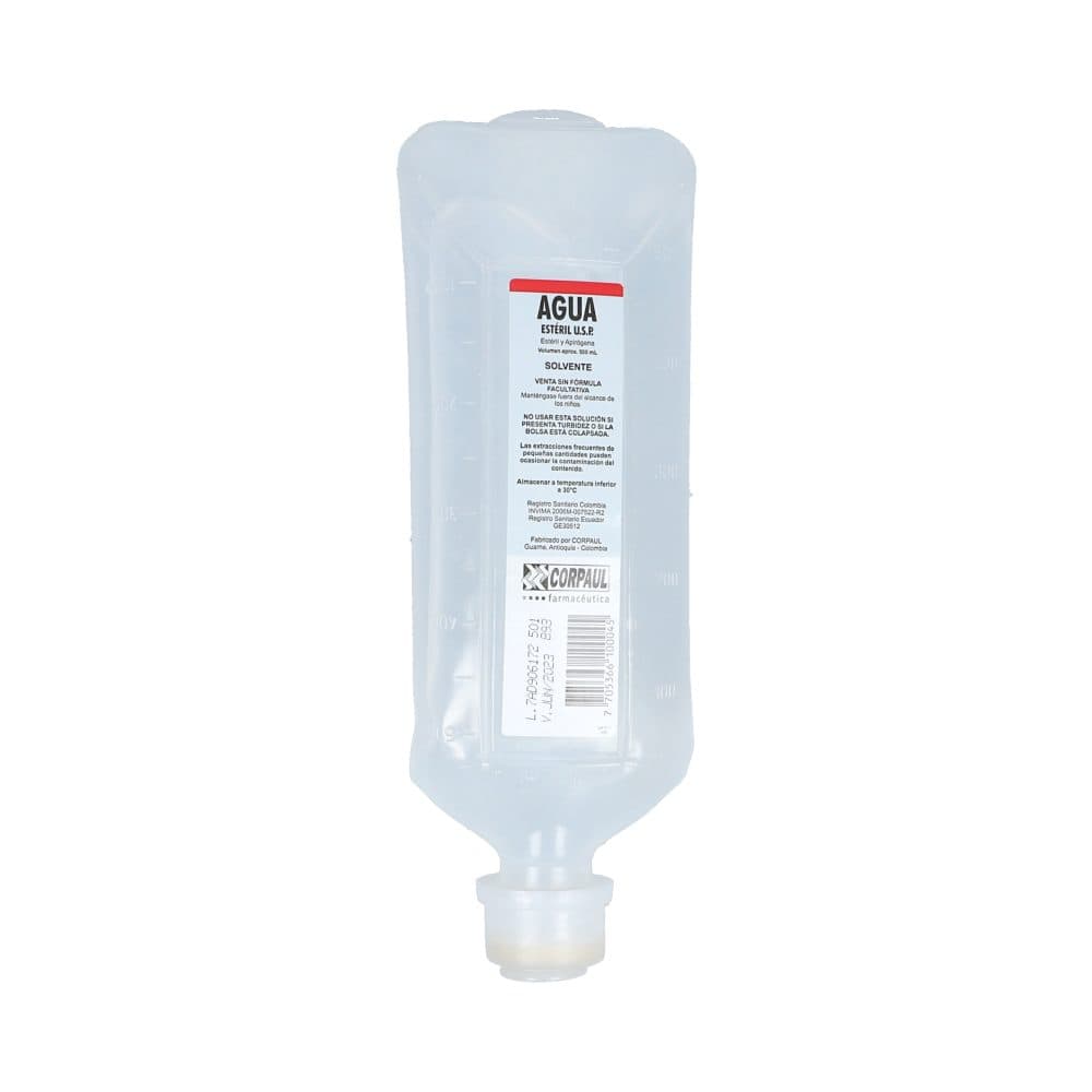 Agua Destilada Estéril Sustancia Pura Solución Inyectable Bolsa X 500Ml