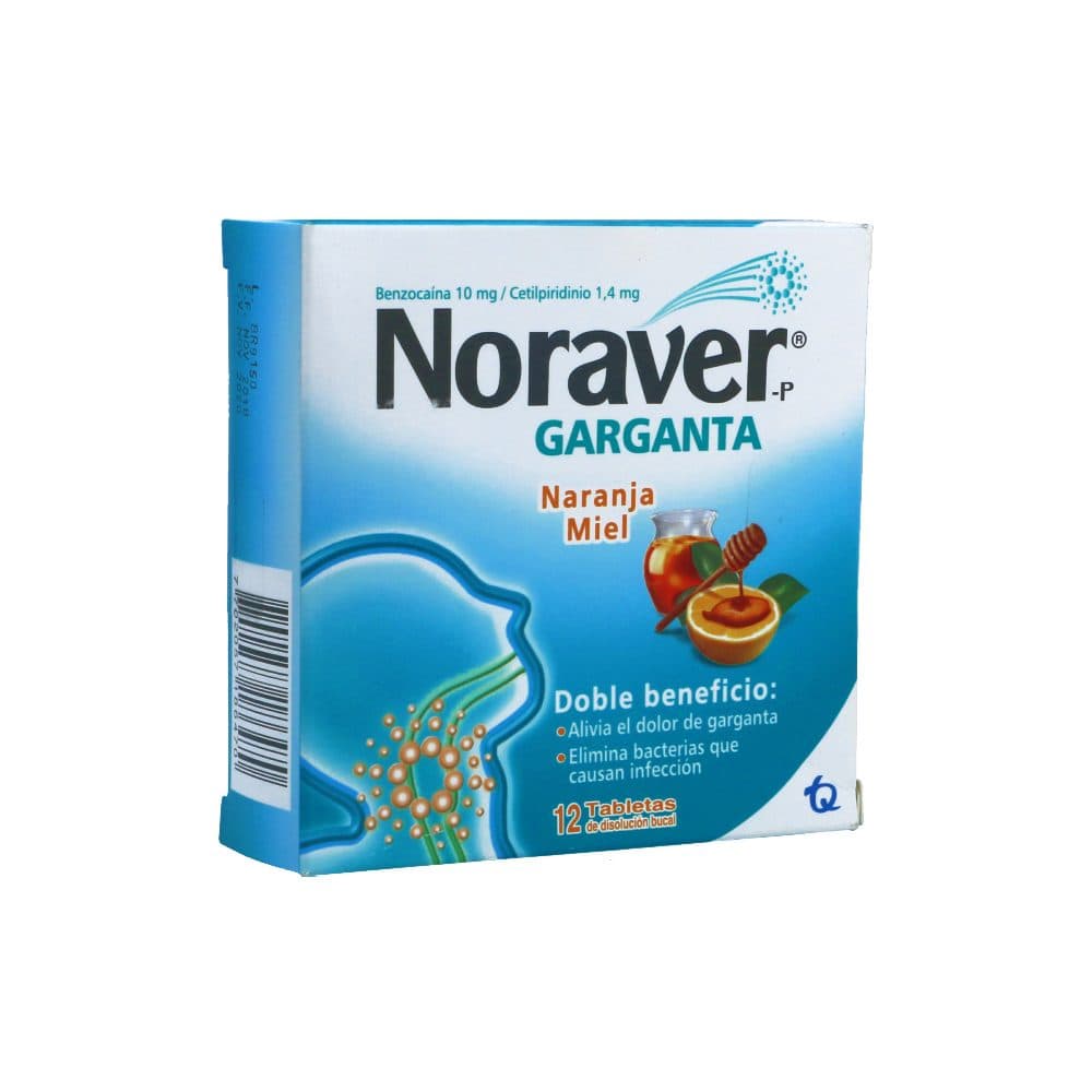 Noraver-P Garganta Sabor Naranja Miel 12 Tabletas Masticables