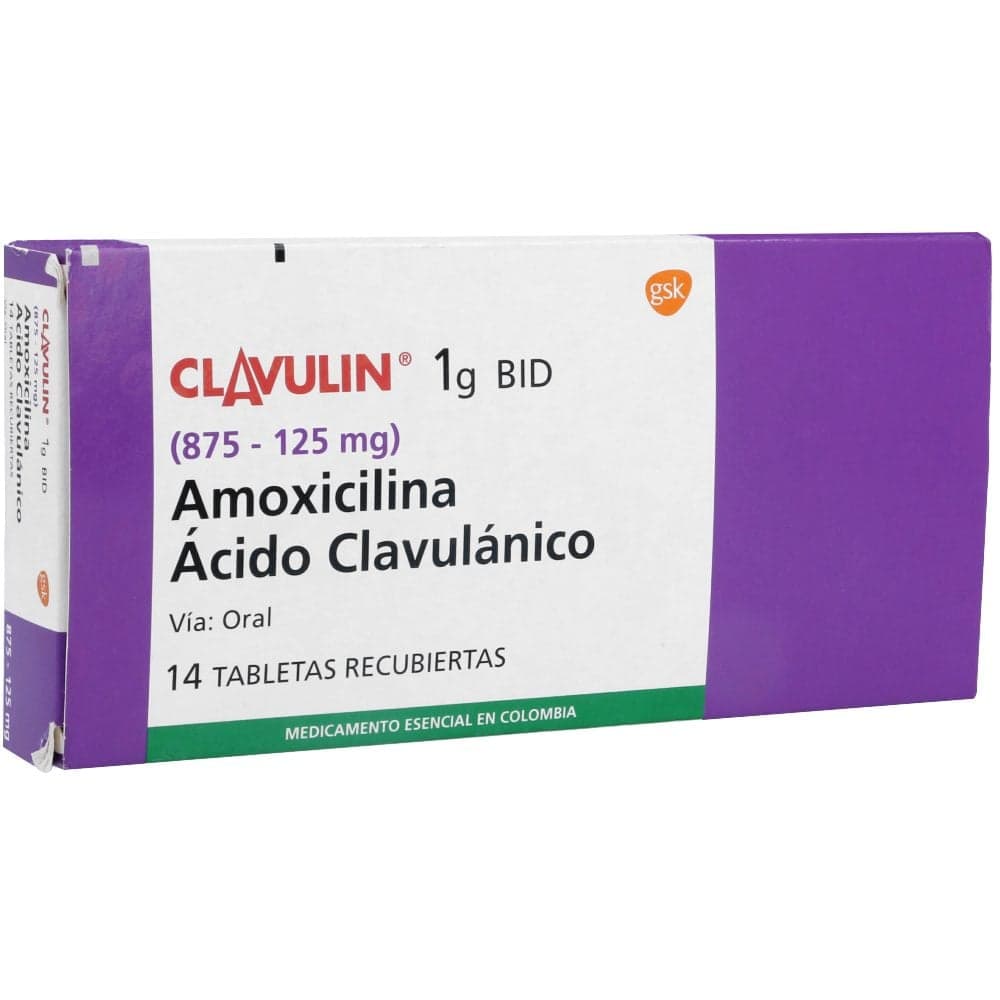 Clavulin 1G Bid 12H 875Mg+125Mg Caja X 14 Tabletas Recubiertas