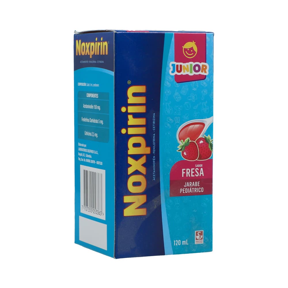 Noxpirin Junior (150+2.5+5)Mg / 5 Ml (3+0.05+0.1)% Jarabe Sabor A Fresa Frasco X 120 Ml+ Cuchara