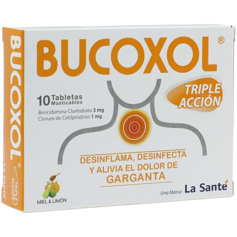 Bucoxol Tabletas Masticables Triple Acción Sabor A Miel Y Limón (3+1)Mg Caja X 10