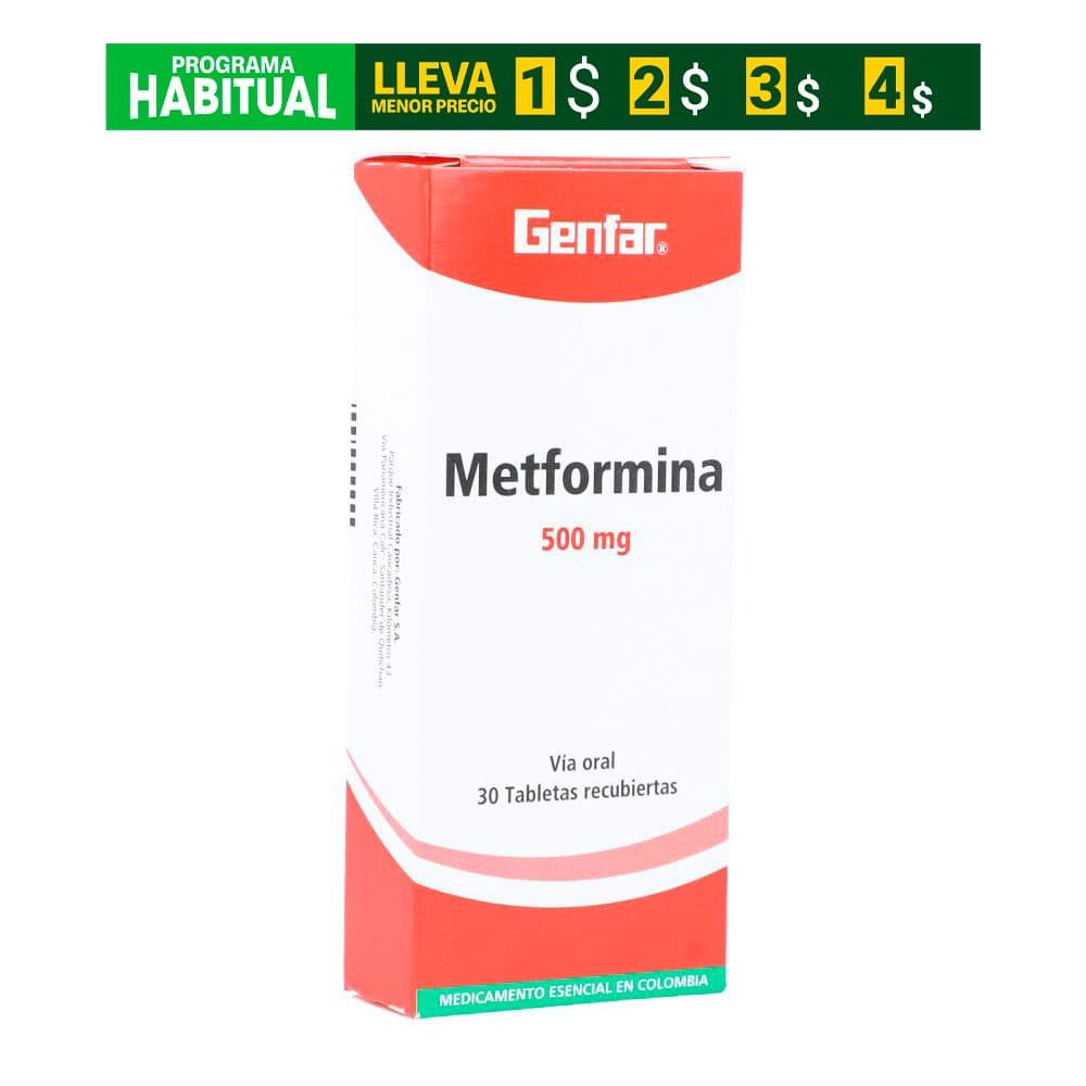 Metformina Tabletas Recubiertas 500Mg Caja X 30