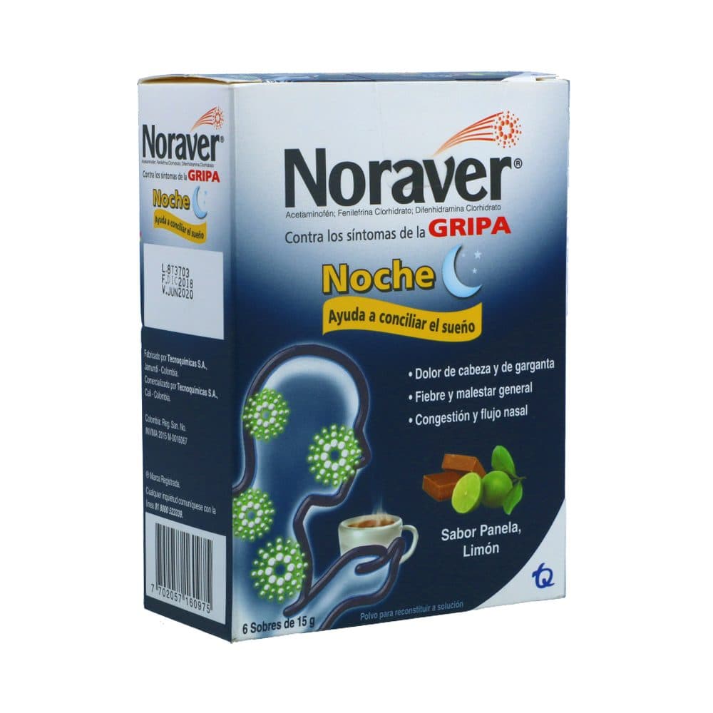 Noraver Gripa Noche Sabor Panela Limón 6 Sobres de 15 g