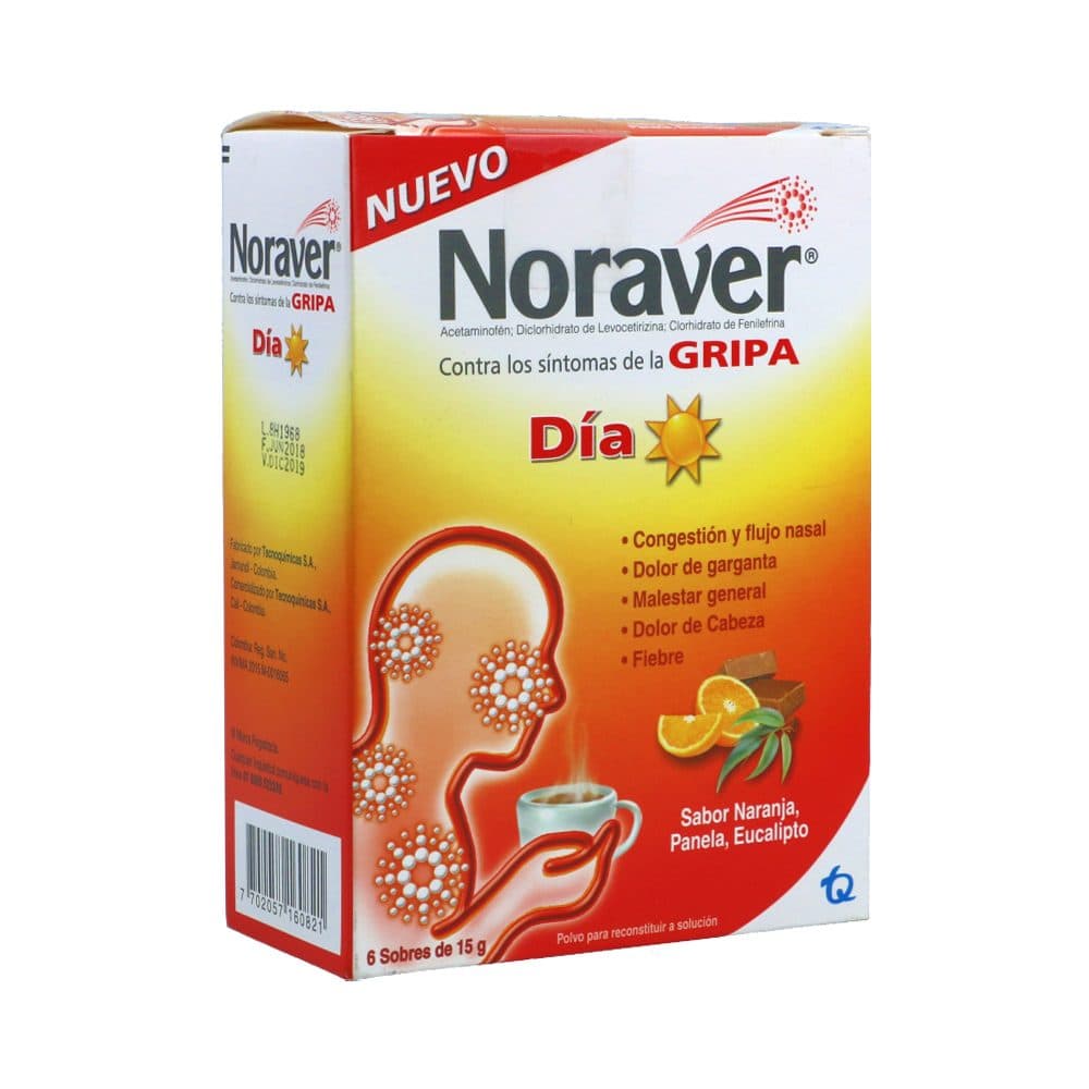 Noraver Gripa Día (500+20+2.5)Mg Caja X 6 Sobres X 15 Gr Polvo