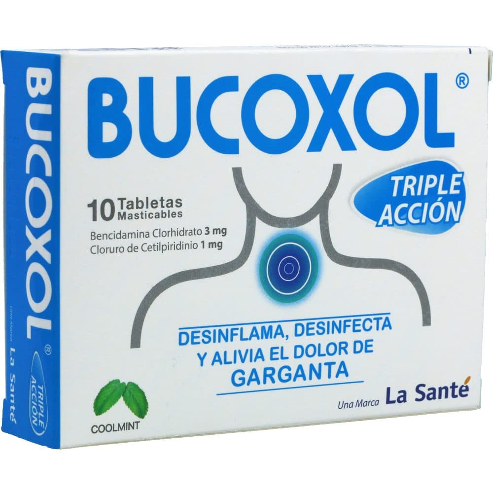 Bucoxol Triple Acción Caja X 10 Tabletas Masticable Cool Mint