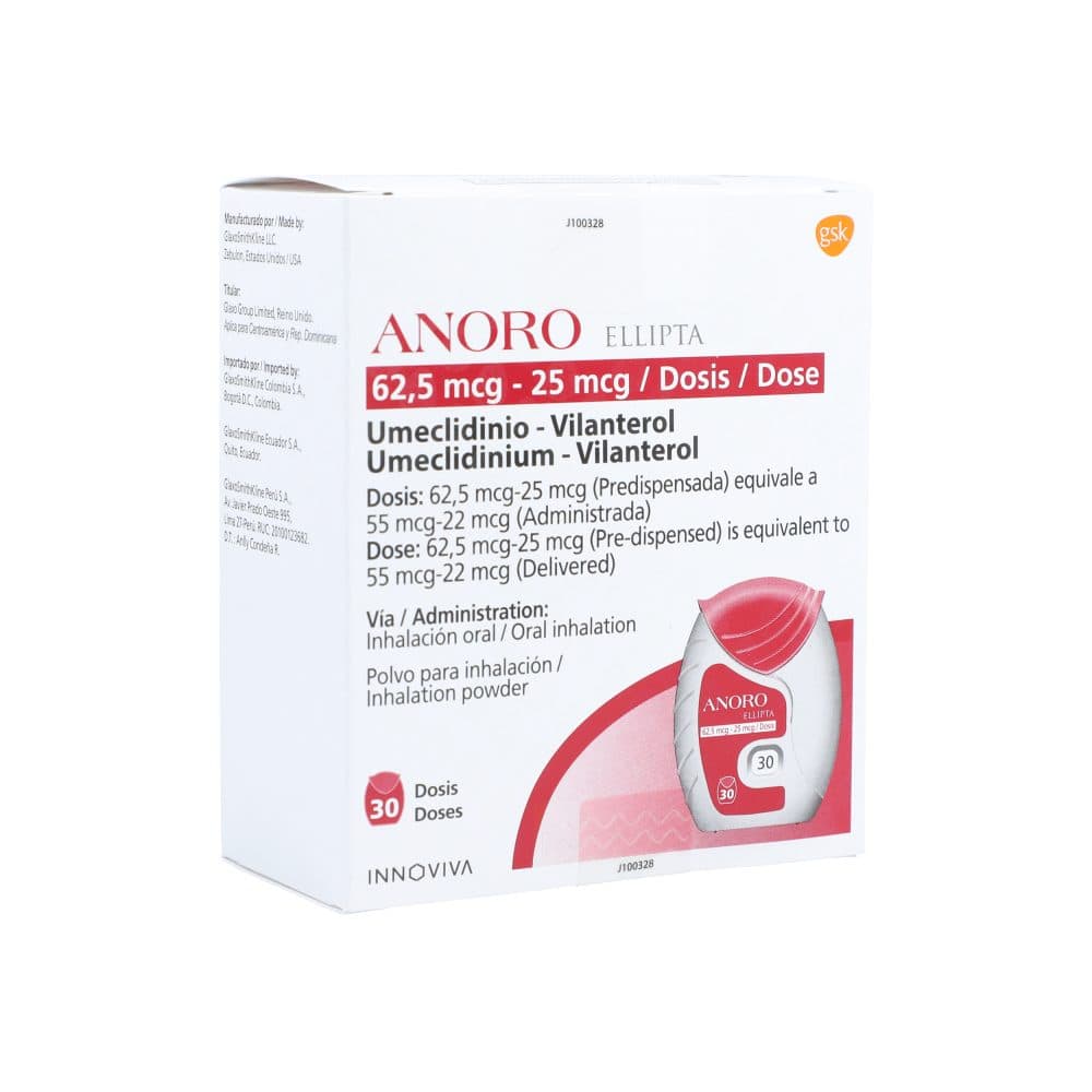 Anoro Ellipta Polvo Para Inhalar (62.5(55)+25(22))Mcg/Dosis Caja X 30 Dosis