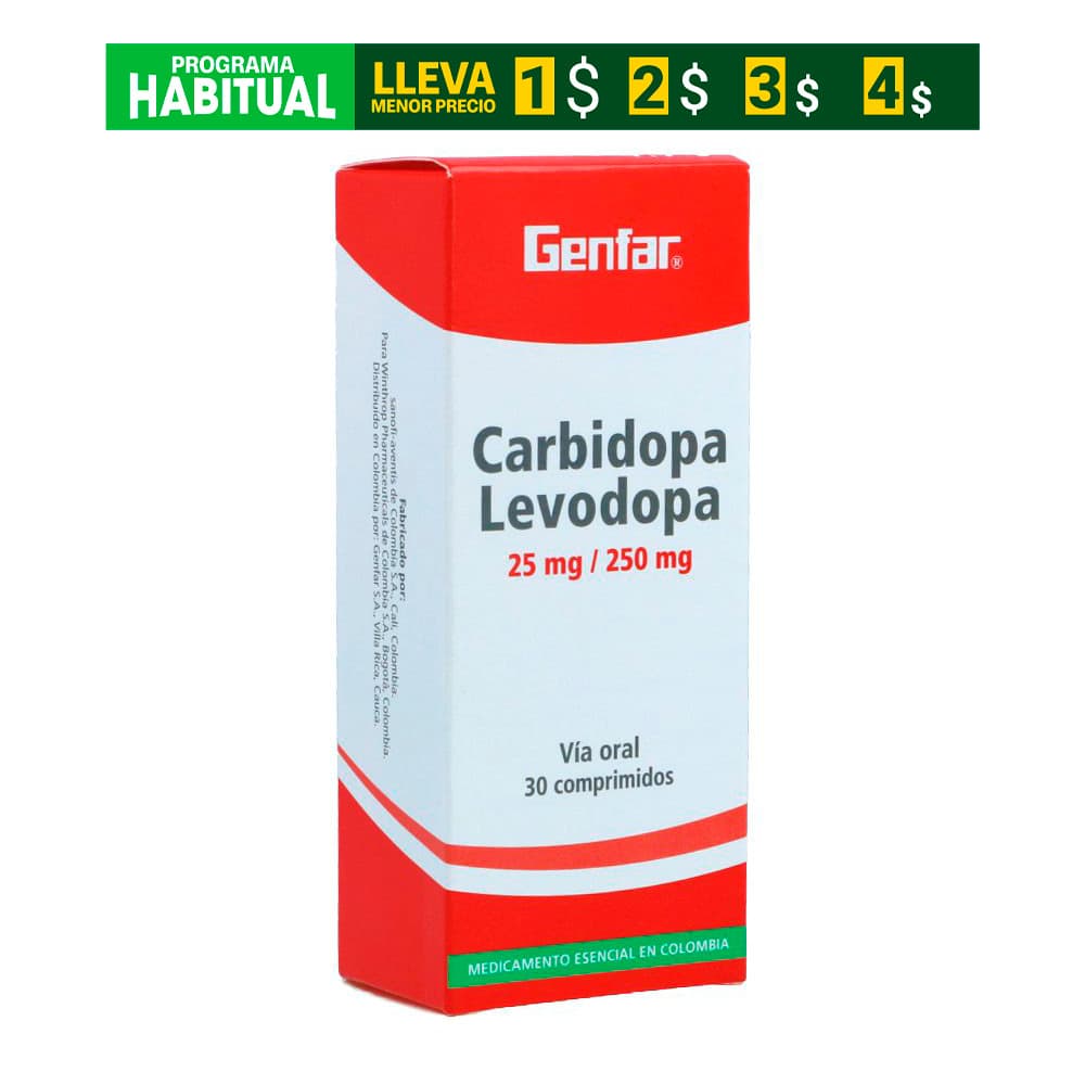 Carbidopa+Levodopa 250Mg+25Mg Caja X 30 Tabletas