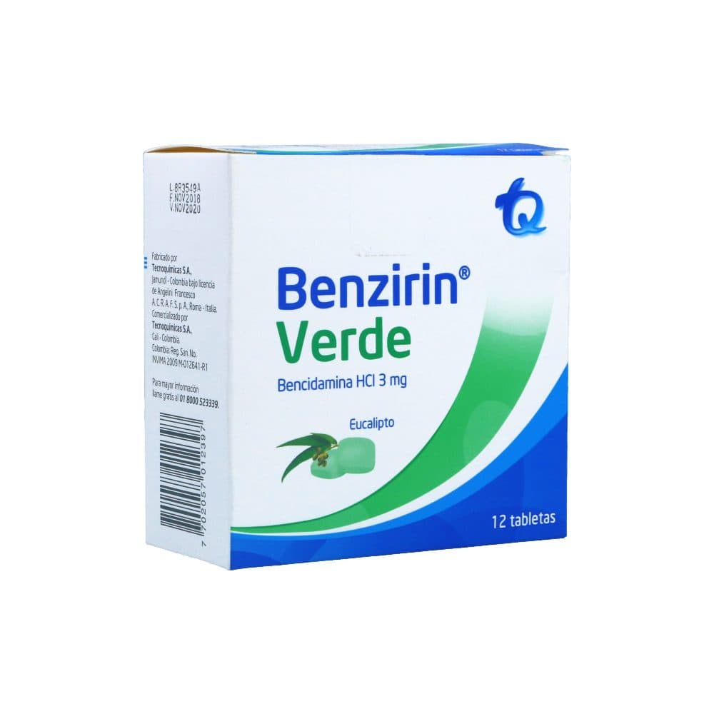 Benzirin Verde 3Mg Caja X 12 Tabletas Masticable Eucalipto