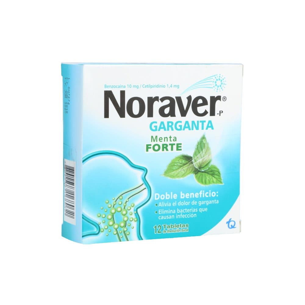Noraver-P Menta para la Garganta (10+1,4) mg 12 Tabletas
