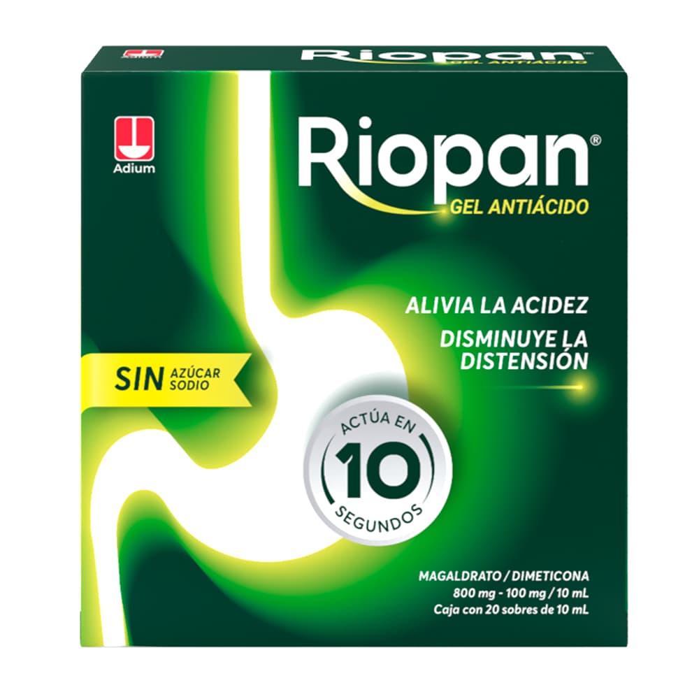 Riopan Gel Antiácido Magaldrato/Dimeticona Caja X 20 Sobres X 10Ml